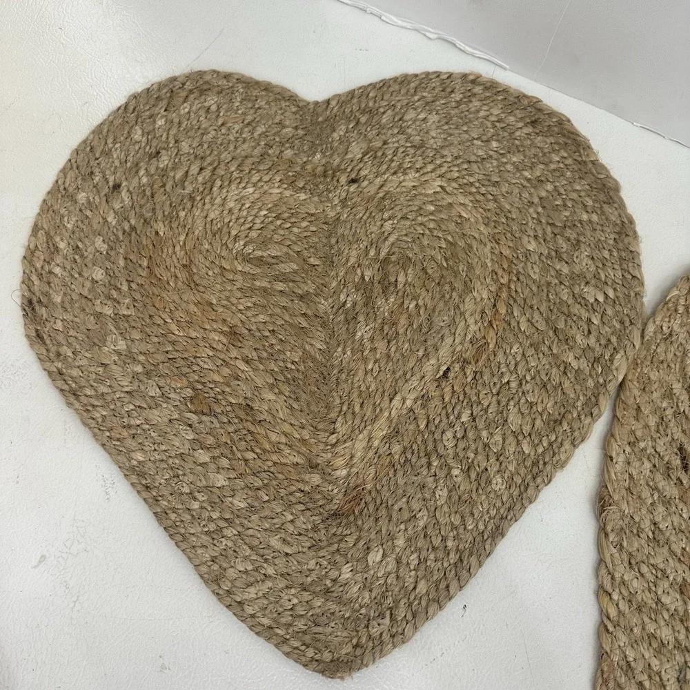 Set 2 Heart-Shaped Braided Jute Placemats Valentines Wedding Cottagecore India